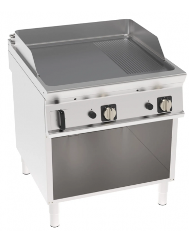 Fry top a gas su vano aperto, 16 kw, piastra 2/3 liscia e 1/3 rigata cromata spazzolata - zona cottura cm 74,9x69,8 - cm 80x90x9 Fry top a gas su vano aperto, 16 kw, piastra 2/3 liscia e 1/3 rigata cromata spazzolata - zona cottura cm 74,9x69,8 - cm 80x90x9