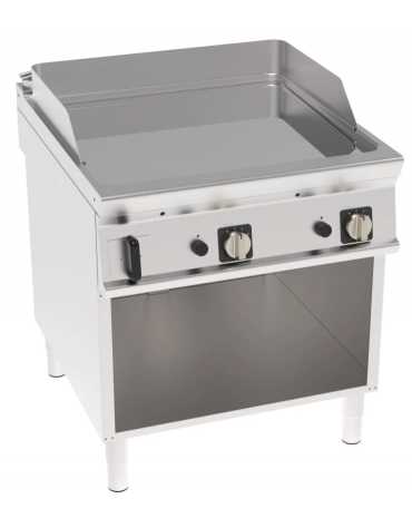 Fry top a gas su vano aperto, piastra liscia cromata, cons. gas 1,69 m³/h - sup. di cottura cm 74,9x69,8  - cm 80x90x90h