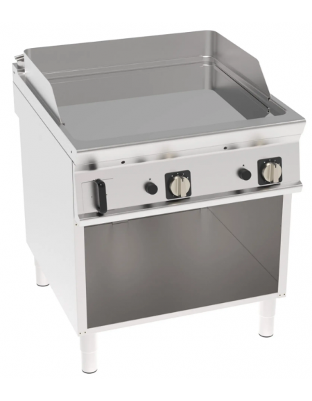 Fry top a gas su vano aperto, piastra liscia cromata, cons. gas 1,69 m³/h - sup. di cottura cm 74,9x69,8  - cm 80x90x90h