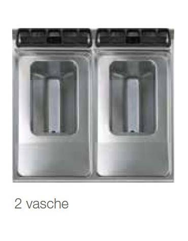 Friggitrice a gas 2 vasche pulite Lt 13+13 su mobile - Scambiatori di calore ESTERNI alla vasca - cm 80x73x87h