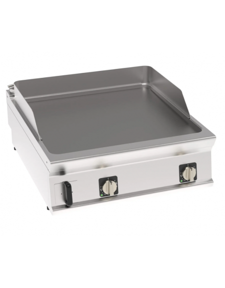 Fry top elettrico trifase-12kw da banco, piastra liscia, r. temp. 50÷320 °C - sup. di cottura cm 74,9x69,8  - cm 80x90x28h