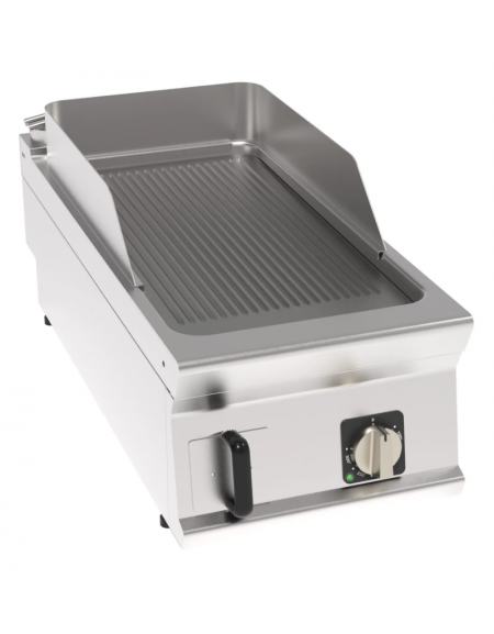 Fry top elettrico trifase-6kw da banco, piastra rigata, r. temp. 50÷320 °C - sup. di cottura cm 34,9x69,8  - cm 40x90x28h