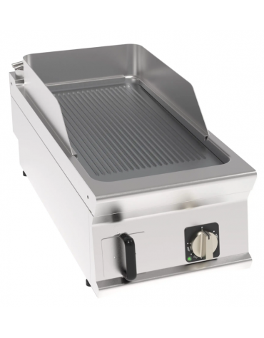 Fry top elettrico da banco, 6 kw, piastra singola rigata cromata spazzolata - zona di cottura cm 34,9x69,8 - cm 40x90x28h