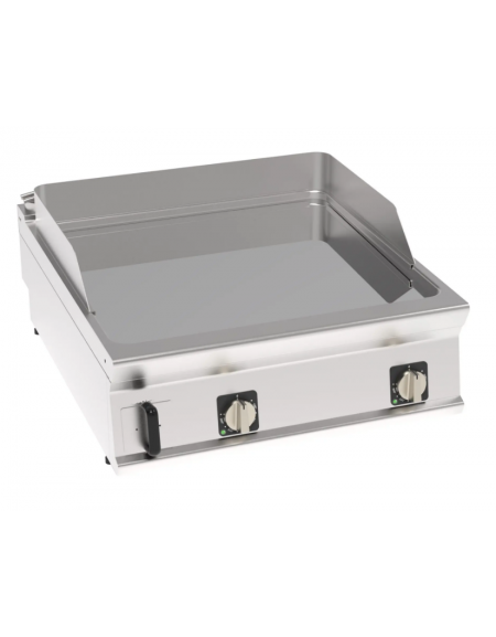 Fry top elett. trifase-12kw da banco, piastra liscia cromata, r. temp. 50÷320 °C - sup. di cott. cm 74,9x69,8  - cm 80x90x28h