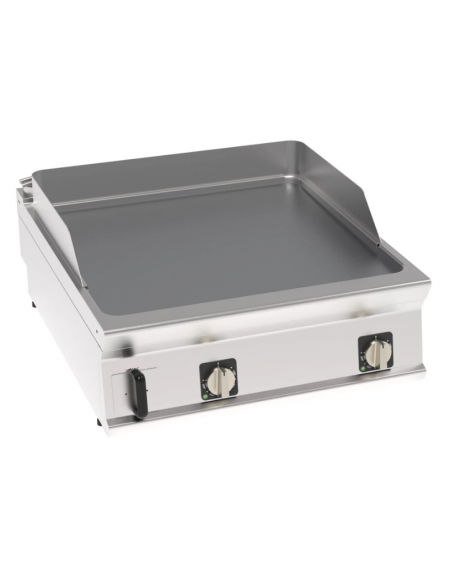 Fry top elettrico da banco, 12 kw, piastra doppia liscia cromata spazzolata - zona di cottura cm 74,9x69,8 - cm 80x90x28h