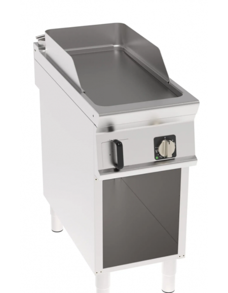 Fry top elettrico trifase- 6 kw su vano aperto, piastra liscia - sup. di cottura cm 34,9x69,8  - cm 40x90x90h