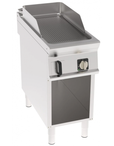 Fry top elettrico trifase- 6 kw su vano aperto, piastra rigata - sup. di cottura cm 34,9x69,8  - cm 40x90x90h