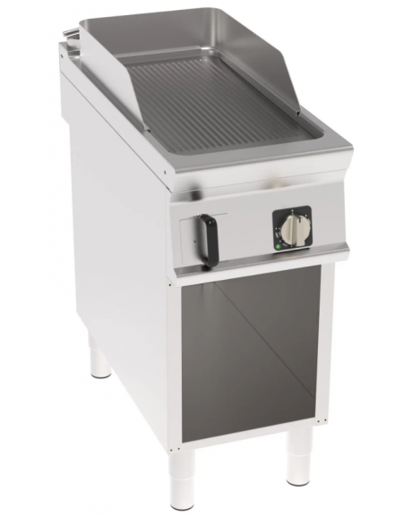 Fry top elettrico trifase- 6 kw su vano aperto, piastra rigata - sup. di cottura cm 34,9x69,8  - cm 40x90x90h