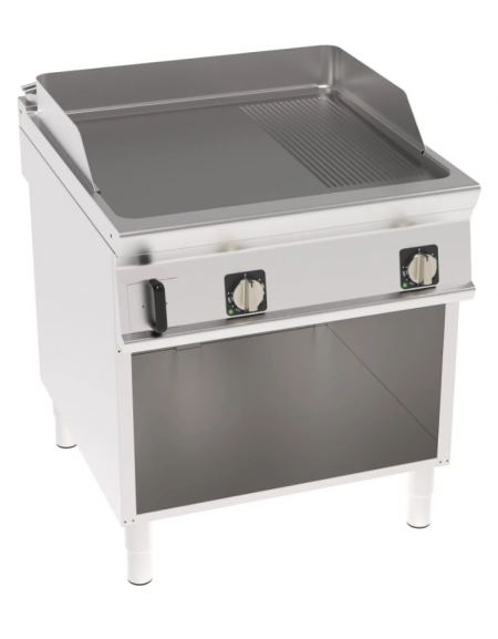 Fry top elettrico trifase - 12kw su vano aperto, 1/3 piastra rigata + 2/3 liscia - cm 80x90x90h