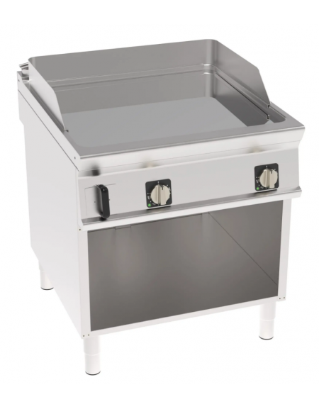 Fry top elettrico trifase - 12 kw su vano aperto, piastra liscia cromata - sup. di cottura cm 74,9x69,8  - cm 80x90x90h