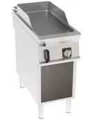 Fry top elettrico su mobile, 6 kw, piastra singola liscia cromata spazzolata - zona di cottura cm 34,9x69,8 - cm 40x90x90h