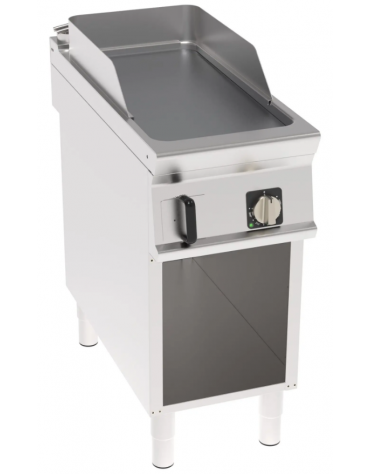Fry top elettrico su mobile, 6 kw, piastra singola liscia cromata spazzolata - zona di cottura cm 34,9x69,8 - cm 40x90x90h