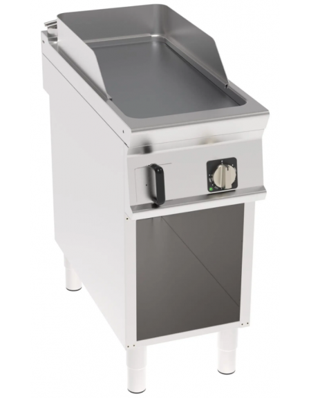 Fry top elettrico su mobile, 6 kw, piastra singola liscia cromata spazzolata - zona di cottura cm 34,9x69,8 - cm 40x90x90h