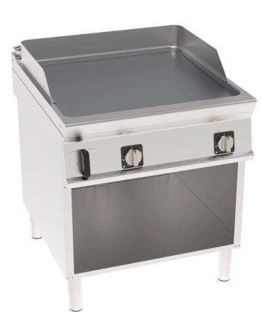 Fry top elettrico su mobile, 12 kw, piastra doppia liscia cromata spazzolata - zona di cottura cm 74,9x69,8 - cm 80x90x90h