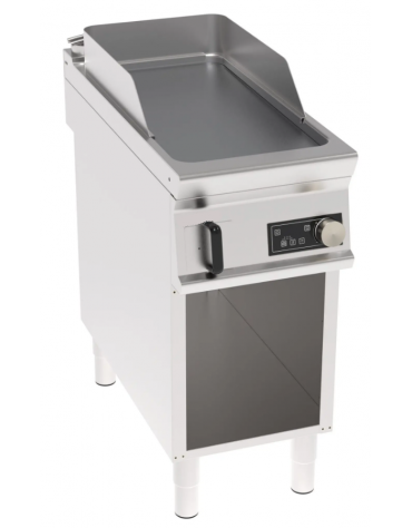 Fry top elettrico trifase-6kw su vano aperto, piastra liscia singola cromata spazzolata - controllo elettronico - cm 40x90x90h