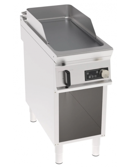 Fry top elettrico trifase-6kw su vano aperto, piastra liscia singola cromata spazzolata - controllo elettronico - cm 40x90x90h