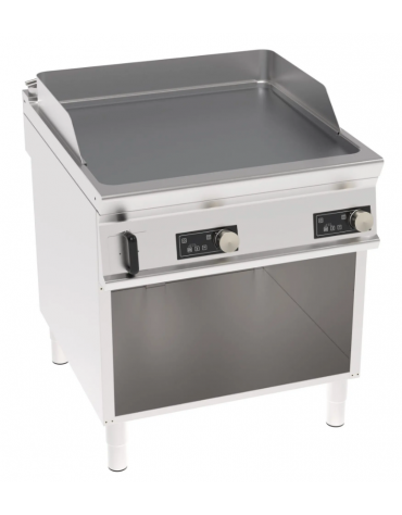 Fry top elettrico trifase-12kw su vano aperto, piastra liscia doppia cromata spazzolata - controllo elettronico - cm 80x90x90h