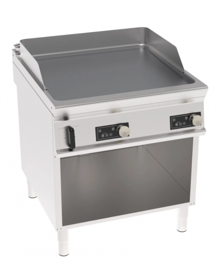 Fry top elettrico trifase-12kw su vano aperto, piastra liscia doppia cromata spazzolata - controllo elettronico - cm 80x90x90h