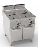 Friggitrice a gas su mobile - 2 vasche da Lt 17+17, con fondo a "V" - potenza totale 33 kw - cm 80x90x90h