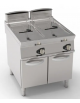 Friggitrice a gas su mobile - 2 vasche da Lt 17+17, con fondo a "V" - potenza tot. 33 kw - dim. tot. cm 80x90x90h