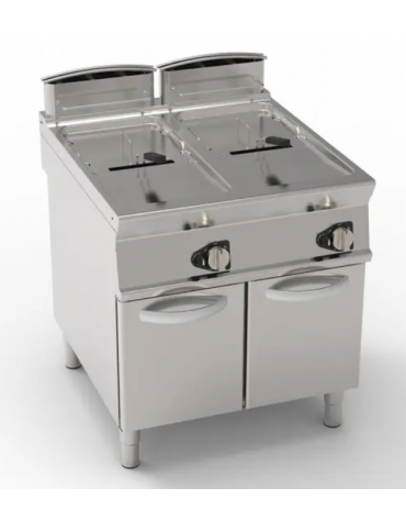 Friggitrice a gas freestanding, 2 vasche con scambiatori di calore - 17 + 17lt - potenza totale 33 kw -  cm 80x90x90h