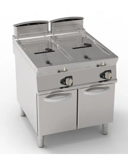 Friggitrice a gas freestanding, 2 vasche con scambiatori di calore - 17 + 17lt - potenza totale 33 kw -  cm 80x90x90h Friggitrice a gas freestanding, 2 vasche con scambiatori di calore - 17 + 17lt - potenza totale 33 kw -  cm 80x90x90h