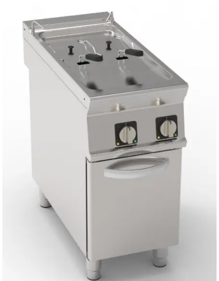 Friggitrice elettrica su mobile trifase -14 kw - 2 vasche con resistenze rotanti 8+8 Lt. - cm 40x90x90h