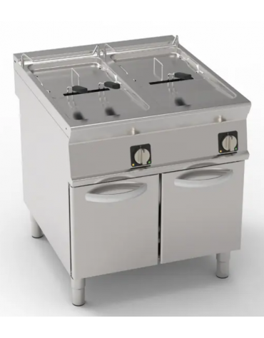 Friggitrice elettrica su mobile trifase-33kw - 2 vasche con resistenze rotanti 17 + 17Lt. - cm 80x90x90h