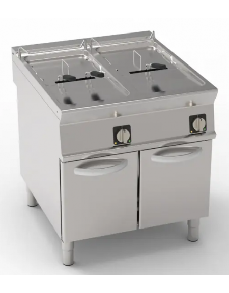 Friggitrice elettrica su mobile trifase-33kw - 2 vasche con resistenze rotanti 17 + 17Lt. - cm 80x90x90h