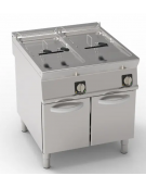 Friggitrice elettrica su mobile trifase-40kw - 2 vasche con resistenze rotanti 21 + 21Lt. - cm 80x90x90h