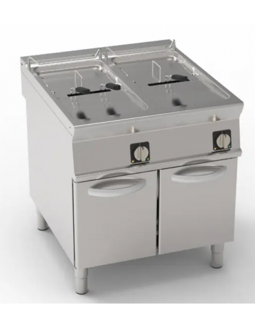 Friggitrice elettrica su mobile trifase-40kw - 2 vasche con resistenze rotanti 21 + 21Lt. - cm 80x90x90h