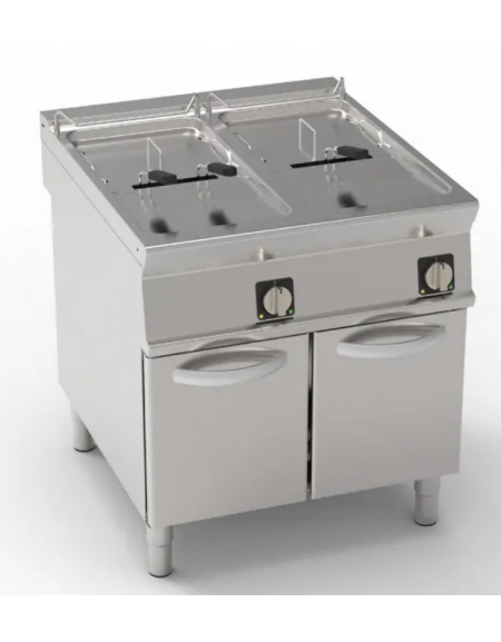 Friggitrice elettrica su mobile trifase-40kw - 2 vasche con resistenze rotanti 21 + 21Lt. - cm 80x90x90h