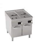 Friggitrice elettrica su mobile trifase-33kw con controllo elettronico - 2 vasche con resistenze rotanti 17+17Lt. - cm 80x90x90h