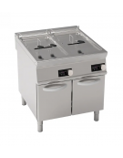 Friggitrice elettrica su mobile trifase-40kw con controllo elettronico - 2 vasche con resistenze rotanti 21+21Lt. - cm 80x90x90h