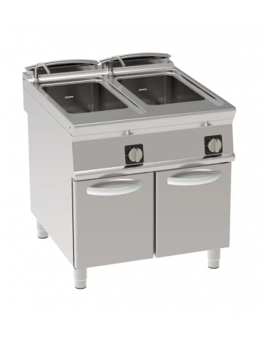 Cuocipasta a gas, 2 vasche GN1/1 - AISI 316 da 40+40 litri di capacità - potenza totale 30 kw - cm 80x90x90h