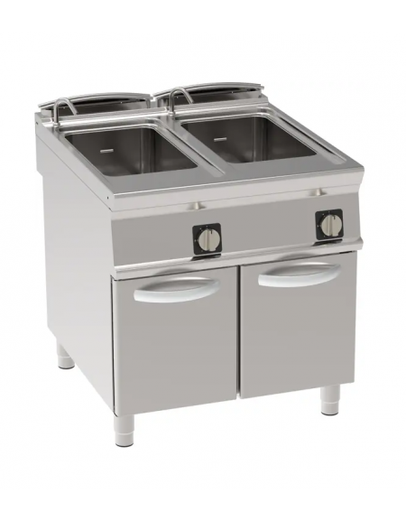 Cuocipasta a gas, 2 vasche GN1/1 - AISI 316 da 40+40 litri di capacità - potenza totale 30 kw - cm 80x90x90h