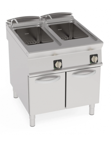 Cuocipasta elettrico trifase-18kw, inox AISI 316, 2 vasche da 40+40 litri di capacità - cm 80x90x90h