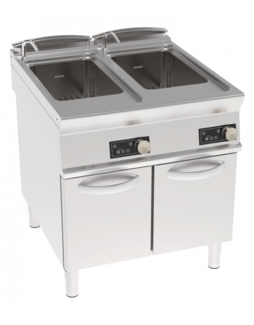 Cuocipasta elettrico trifase-18kw con controllo elettronico, inox AISI 316, 1 vasca da 40+40 litri di capacità - cm 80x90x90h