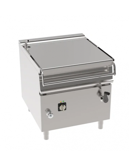 Brasiera elettrica ribaltabile manuale con vasca inox AISI 304, 1 vasca cm 72x61x22,5 - capacità 80lt - 10kw - cm 80x90x90