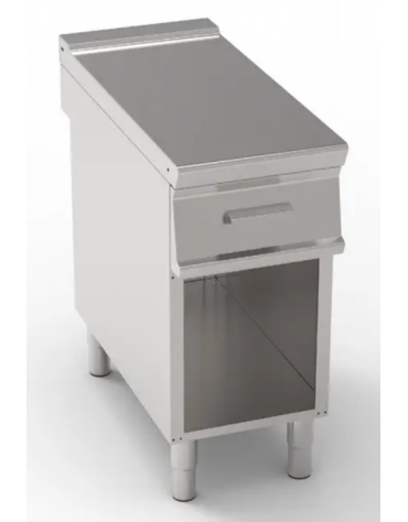 Piano di lavoro neutro in acciaio inox AISI 304 su vano aperto - con 1 cassetto GN1/1 - cm 80x90x90h