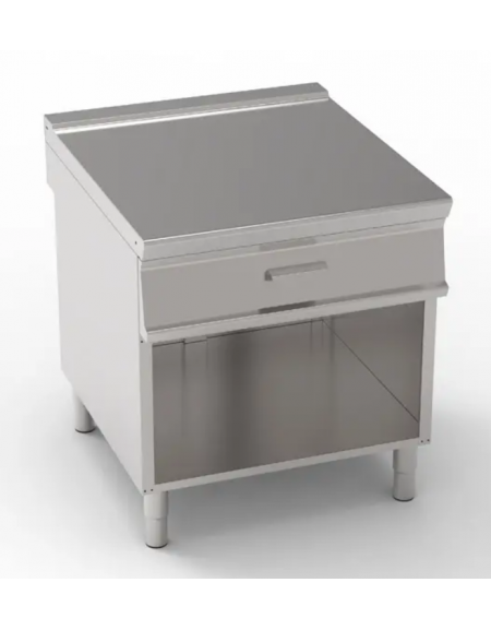 Piano di lavoro neutro in acciaio inox AISI 304 su vano aperto - con 1 cassetto GN1/1 - cm 80x90x90h