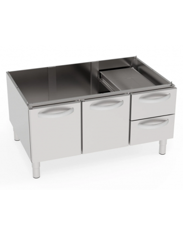 Vano neutro in acciaio inox AISI 304 con 2 porte e 2 cassetti, vano cm 113x76,1x39,5h - dimensioni totali cm 120x76,5x57h