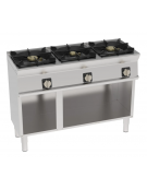 Cucina a gas 3 fuochi su vano aperto, potenza fuoco aperto 3X9kw - cm 120x45x90h