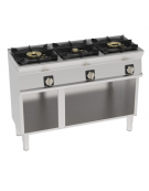 Cucina a gas 3 fuochi su vano aperto, potenza fuoco aperto 1X5,5kw+2X9kw - cm 120x45x90h