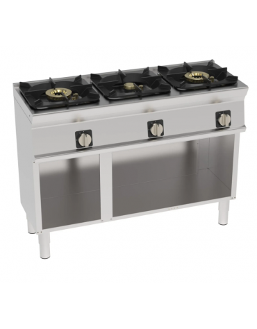 Cucina a gas 3 fuochi su vano aperto, potenza fuoco aperto 1X5,5kw+2X9kw - cm 120x45x90h