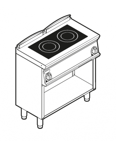 Cucina ad induzione trifase-10kw su vano aperto, con 2 piani di cottura - cm 80x45x90h