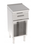 Piano di lavoro inox su vano aperto, dotato di piedini regolabili, con 1 cassetto, cm 29,5x37x10h - dim tot.cm 40x45x90h