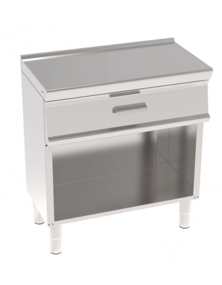 Piano di lavoro neutro in acciaio inox AISI 304 su vano aperto - con 1 cassetto - cm 80x45x90h