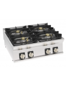 Cucina a gas 4 fuochi da banco, potenza fuochi 1x3,3kw+2x4,5kw+1x7,2kw - cm 80x70x28h