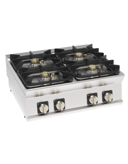 Cucina a gas 4 fuochi da banco, potenza fuochi 1x3,3kw+2x4,5kw+1x7,2kw - cm 80x70x28h